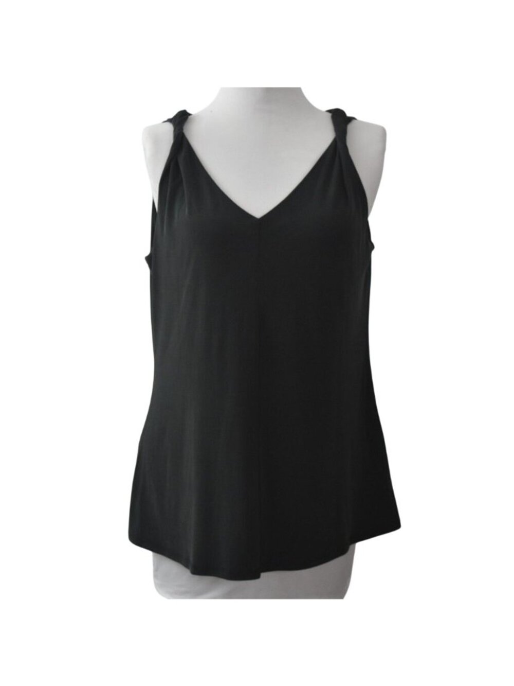 Crosby Black Sleeveless V-Neck Tank Top Twisted Straps Womens Size L Modal Blend